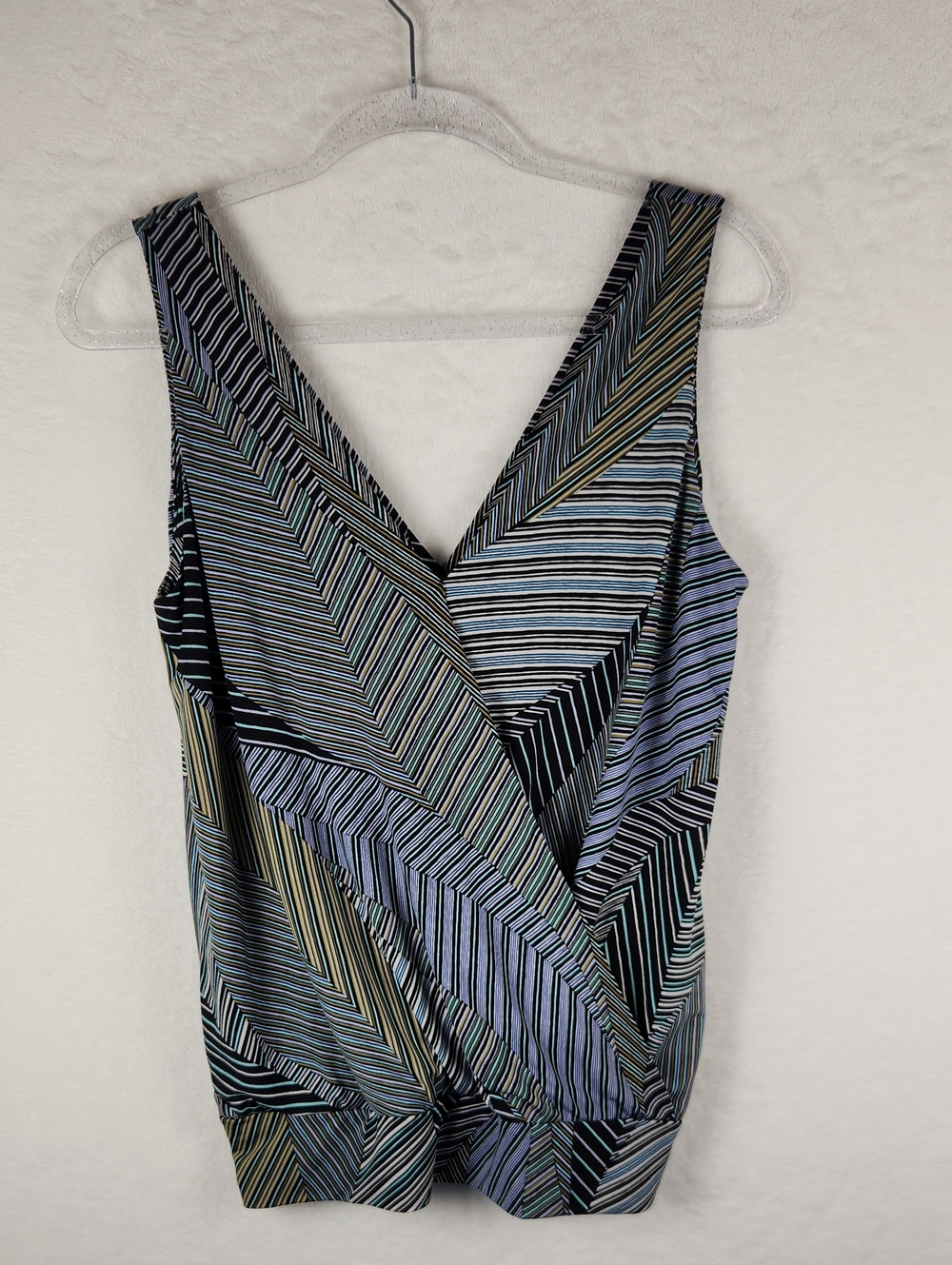 Allison Joy Striped Wrap Tank in Blue, Black & Green Women's Size Small